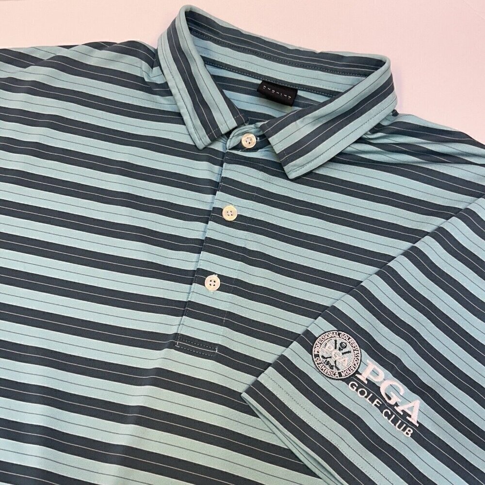 Dunning Golf Polo Shirt Mens Extra Large PGA Golf Club Blue Green Stripe Stretch